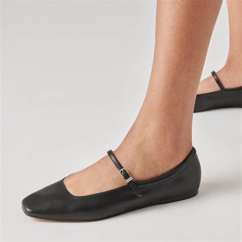 Reyes Wide Ballet Flats Black Leather | Leather Ballet Flats – Dolce Vita