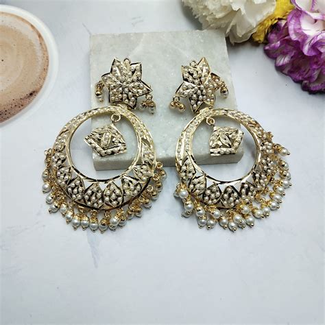 Suhana Ivory Jadau Chandbali Earrings – QUEENS JEWELS