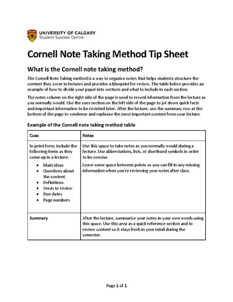 Image result for Cornell Note Taking Method Examples