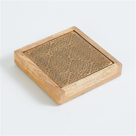 Buy Mirage Talavera Set of 4 Aluminium Engraved Coasters with Holder ...