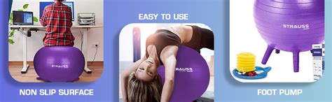 STRAUSS Anti-Burst Rubber Gym Ball with Free Foot Pump | Round Shape ...