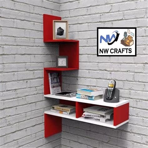 NW CRAFTS Wooden Zig Zag Wall Hanging Rack Shelf | Corner Shelf | Book ...