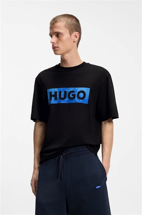 HUGO - Cotton-jersey T-shirt with logo artwork - Black