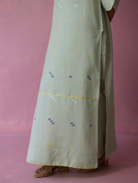 Aqua Rina High Slit Jamdani Linen Kurta Manan