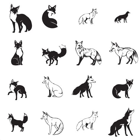 Foxes set of black and white silhouettes of foxes 66843038 Vector Art ...