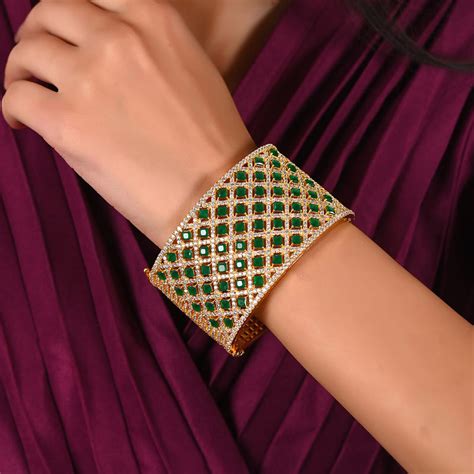 Buy Ratnavali Jewels Gold Plated American Diamond CZ Green Broad ...
