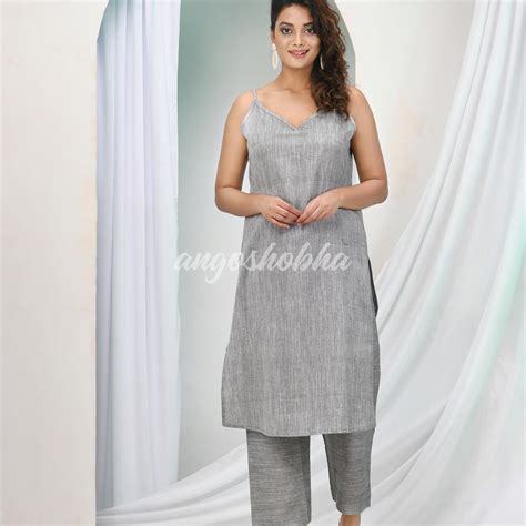 Grey Cotton Bengal Handwoven Kurta Set – angoshobha