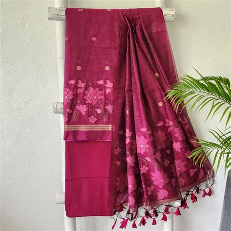 PAVITRA -Jamdani Magenta With Floral Design Top And Dupatta Suit ...