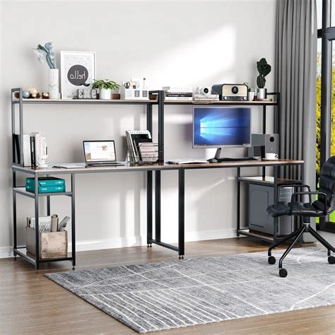 HOMCOM 94.5in Industrial Double Computer Desk with Hutch and Storage ...