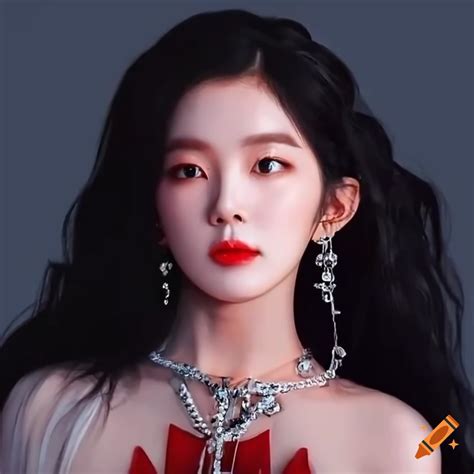 Irene of red velvet with black curly hair on Craiyon