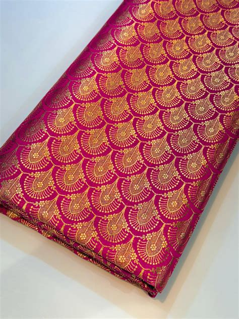 Magenta Original Pure Banarasi Brocades 44 inch width Geometric Patter ...
