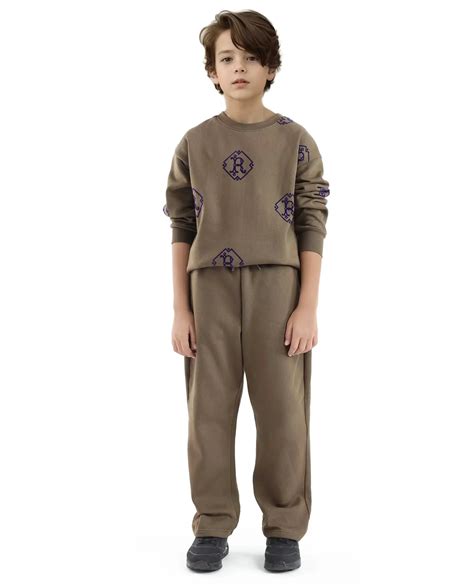 Rare Ones Kids Rinz Olive Cotton Poly Flock Print Trackpant