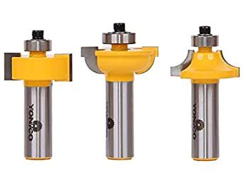 Yonico 12319 3 Bit Glass Door Router Set with Round-Over Bead 1/2-Inch ...