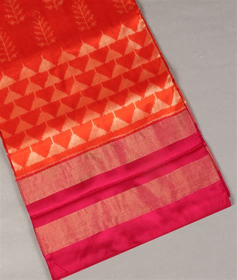 Buy Orange Ikat Silk Saree T333249