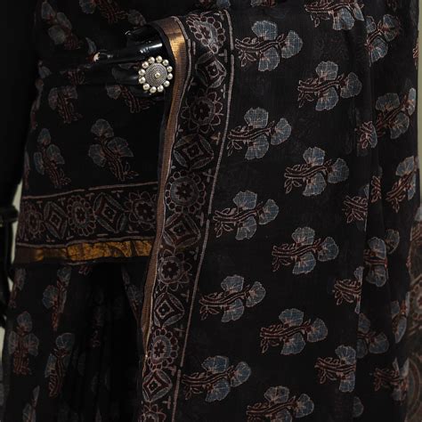 Kutch Ajrakh Hand Block Print Natural Dyed Kota Doria Cotton Saree
