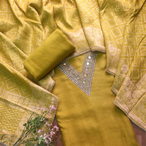 Naari Olive Green Embellished V Neck with Stone and Mirror Work Dola S ...