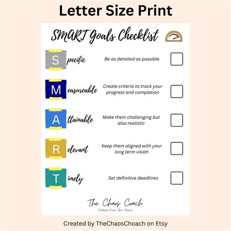 Buy SMART Goals Checklist Printable Checklist Template Instant Download ...