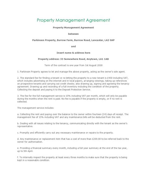 Simple property management agreement template – Artofit