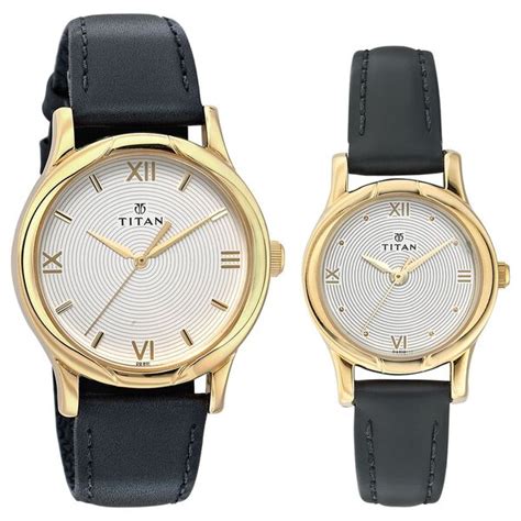 Buy Online Titan Blue Dial Quartz Leather Strap watch for Couple ...