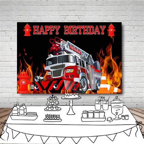 Buy MEHOFOND 7x5ft Firetruck Birthday Backdrop Happy Birthday Party ...