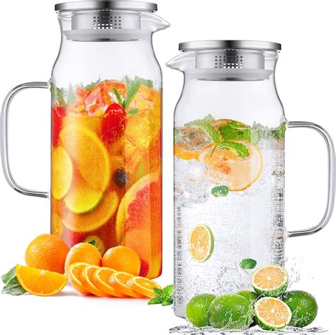 Amazon.com: Netany 2 Pack 2 Liters/68 oz Square Glass Pitcher with Lid ...