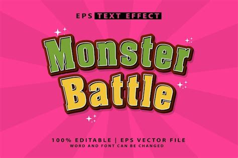 Modelo de desenho animado 3D de efeito de texto editável Monster Battle ...