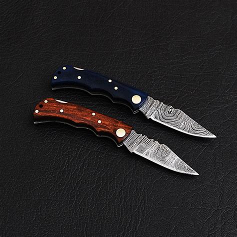 Damascus Mini Pocket Knife Set // 2 Pieces - Black Forge Knives - Touch ...
