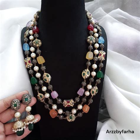 Multicolor Beaded 3 Layered Necklace Set – Arzzbyfarha