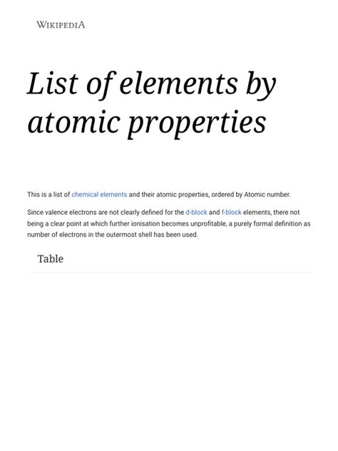 List of Elements by Atomic Properties - Wikipedia | PDF | Chemical ...