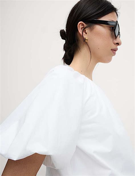 Buy Pure Cotton Bubble Hem Puff Sleeve Top at Marks & Spencer