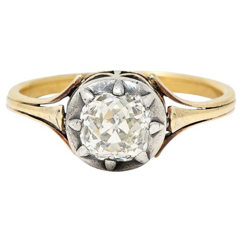 Antique Victorian 14K Yellow Gold Old Cut Diamond Sapphire Engagement ...