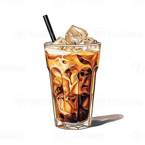 Iced coffee with milk in a glass on white background in sketch style ...