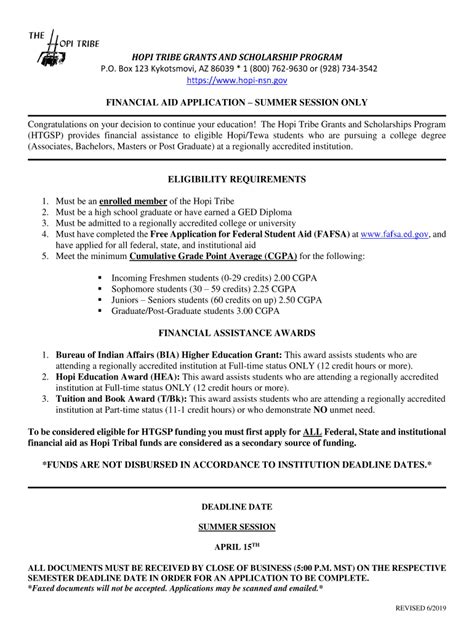 Fillable Online Hopi Tribe Grants & Scholarships Program Summer ...