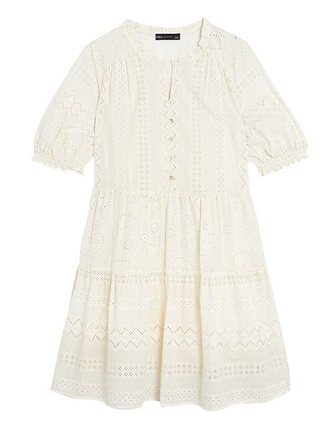 Buy Pure Cotton Broderie V-Neck Mini Dress at Marks & Spencer