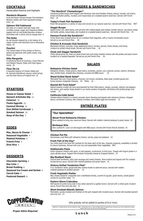 Copper Canyon Indigo Grill Menu at Virginia Barr blog