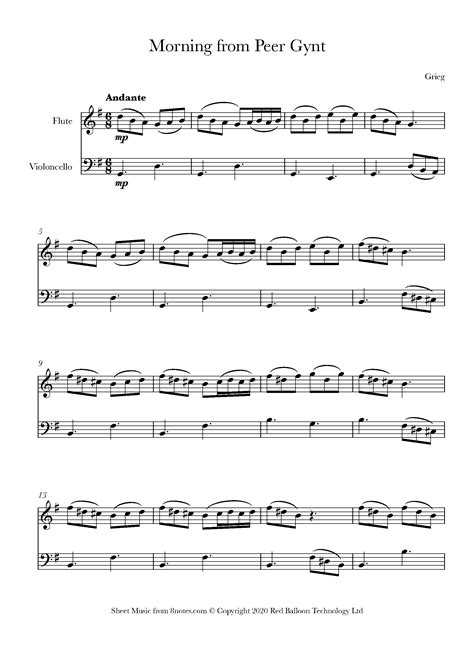 Grieg - Morning from Peer Gynt (Morning Mood) Sheet music for Flute ...