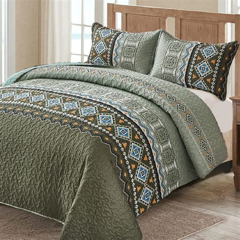 WONGS BEDDING Boho Quilt Set King,3 Piece Olive Green Fall Bedspread ...