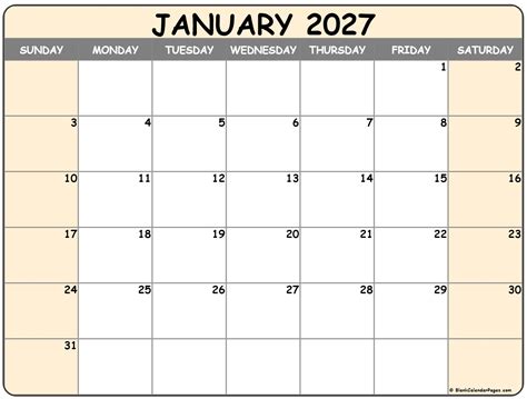 January 2027 calendar | free printable calendars