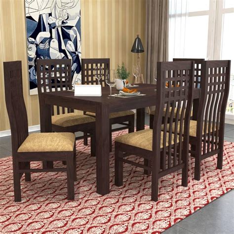 NATHJI ART PALACE Sheesham Wood 6 Seater Dining Table with Cushion ...