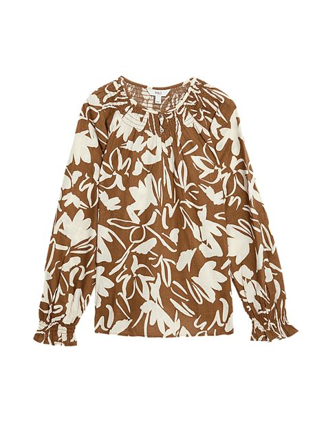 Buy Pure Cotton Printed Puff Sleeve Blouse at Marks & Spencer