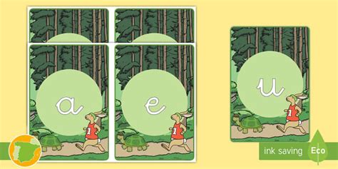 Tarjetas de fonemas: Vocales - La liebre y la tortuga