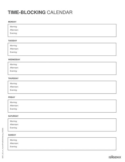 Image result for Time Blocking Calendar Example