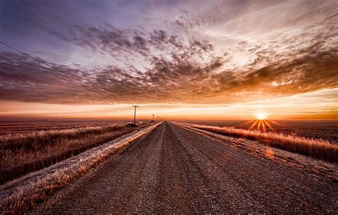 Wallpaper frost, dirt road, prairie fields, prairie fat for mobile and ...
