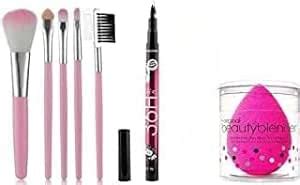 Women's & Girl's Soft Bristles 5 Pcs Pink Makeup Brushes Set With 36H ...