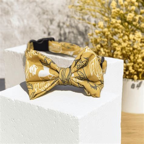 Thunder Tails Spring Buddy Fabric collars with bow tie- Mustard Floral