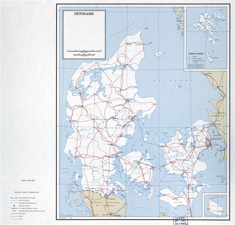 Large scale political and administrative map of Denmark with roads, railroads and major cities ...