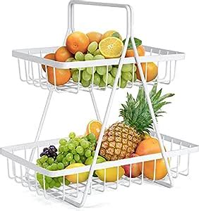 Buy Ezzu Crafts 2 Tier Fruit Basket Stand - Wire Bowl for Produce ...