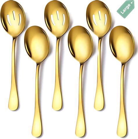 Amazon.com | Keyoxy Stainless Steel Serving Spoons Set, 6pc, 10-Inch, Includes 3 Large, 3 ...