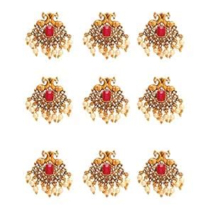 Buy Yellow Chimes Jadai Billai for Women 9 Pcs Gold Plated Red Crystal ...