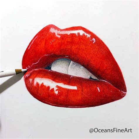 Colored pencil drawing of lips (@oceansfineart) | Pencil drawing images ...